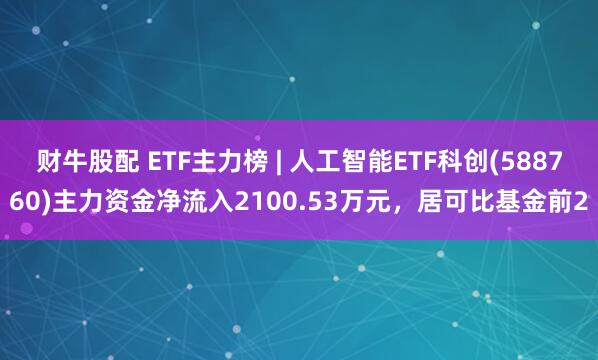财牛股配 ETF主力榜 | 人工智能ETF科创(588760)主力资金净流入2100.53万元，居可比基金前2